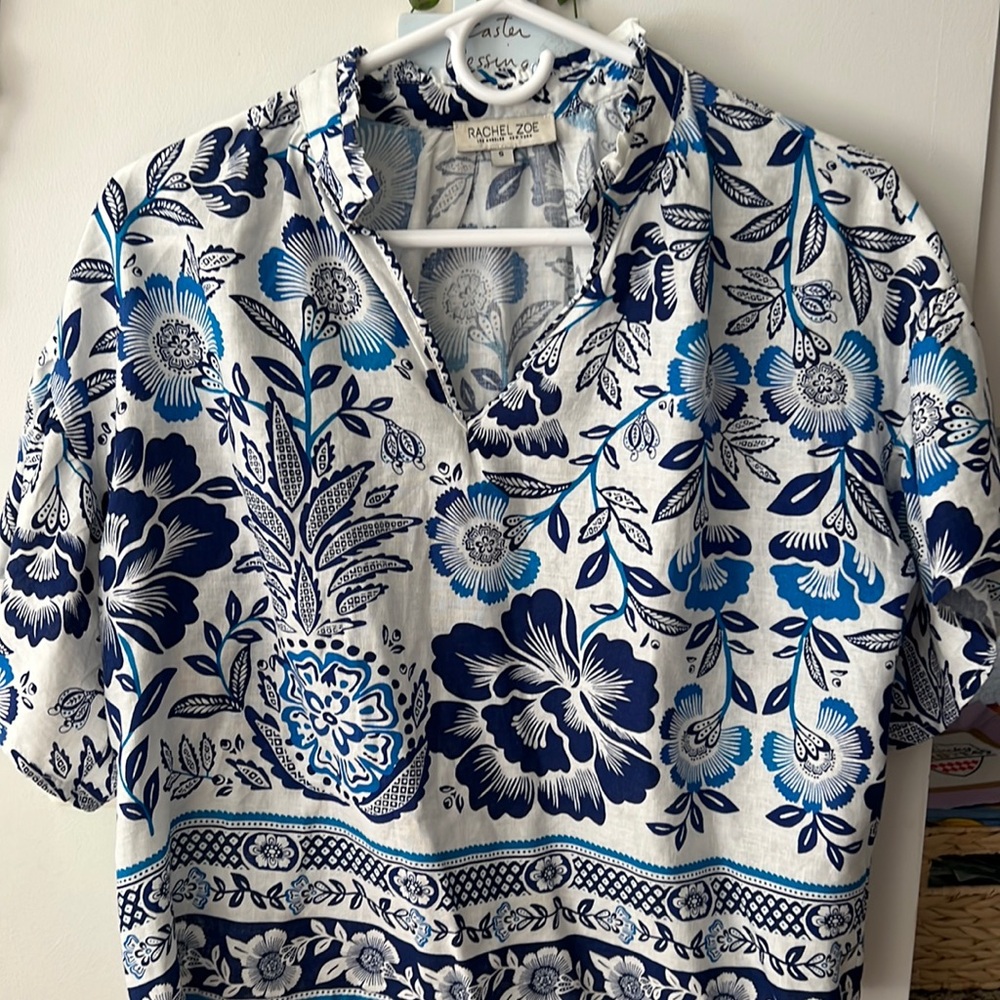 Rachel Zoe Blue and White Floral Top - Picture 1 of 4